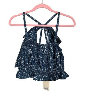 Choosy Women’s Blue & White Cropped Strappy Top with Back Bow Detail Sz M NWT